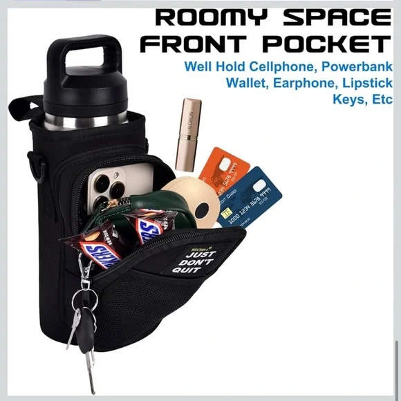 Magnetic Gym Water Bottle Holder Bag with Phone Pocket for 24 32 40oz Cup - Picture 6 of 10